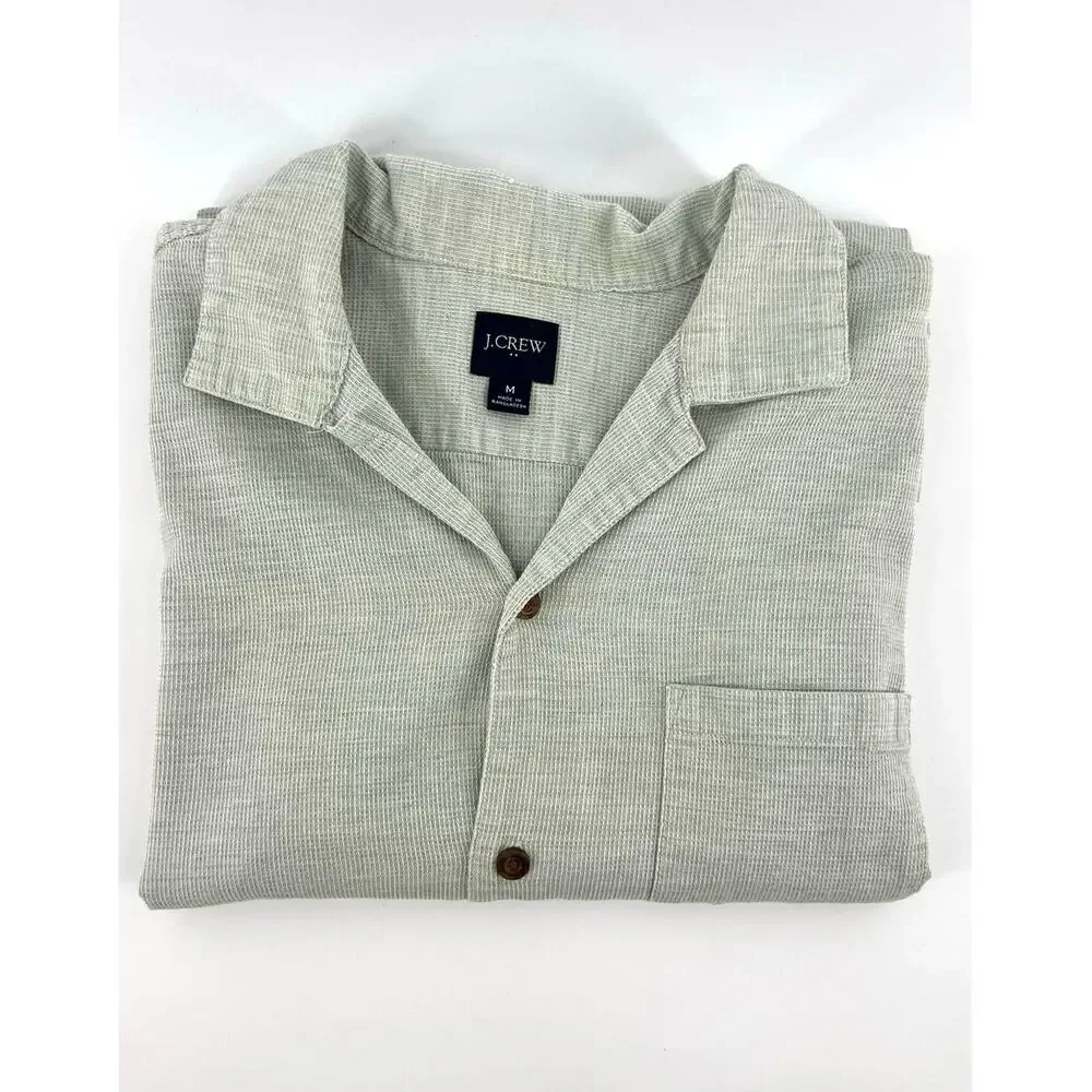 J.crew Men's Short Sleeve Gauze Camp Shirt Size M Button Down Green Gray